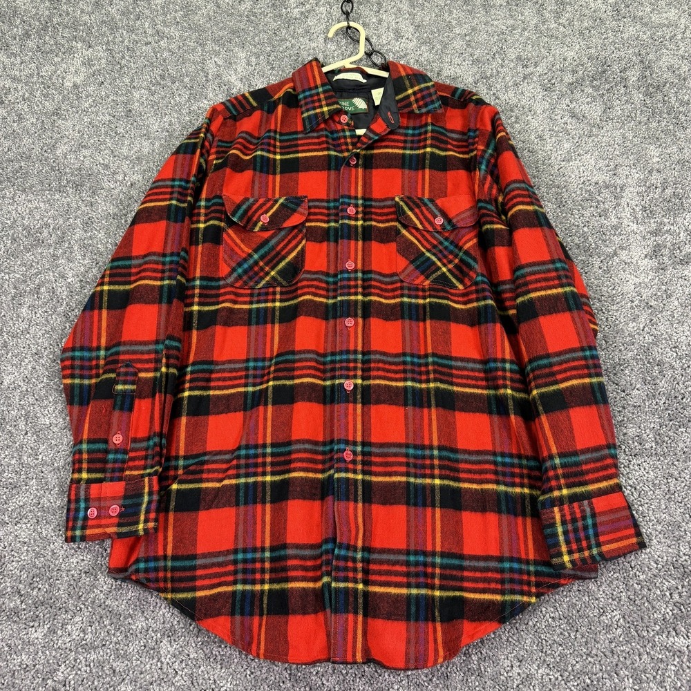 Vtg Pine Grove Shirt Mens Medium Red Plaid Long Sleeve Button Up Pockets Casual